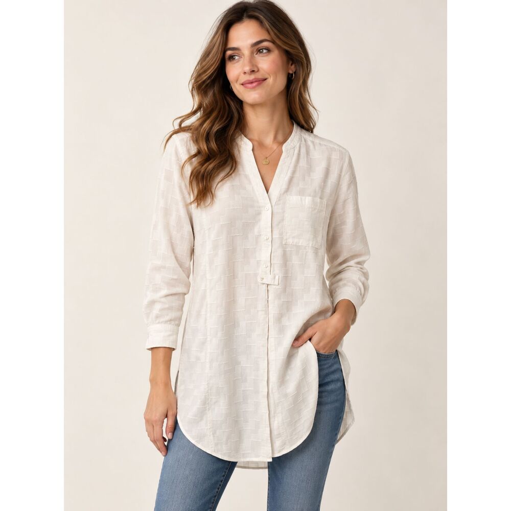 Anthropologie Maeve Tunic Cream Roberta Textured Henley Size XS